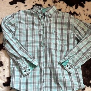 Kids Plaid Button-Down Shirt in Mint and Gray